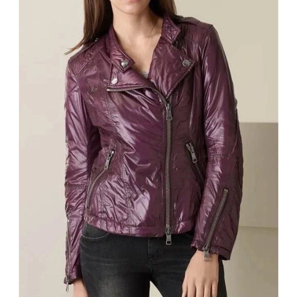 BURBERRY Asymmetrical Full Zip Motorcycle Jacket Size 8 EUC - Picture 2 of 9